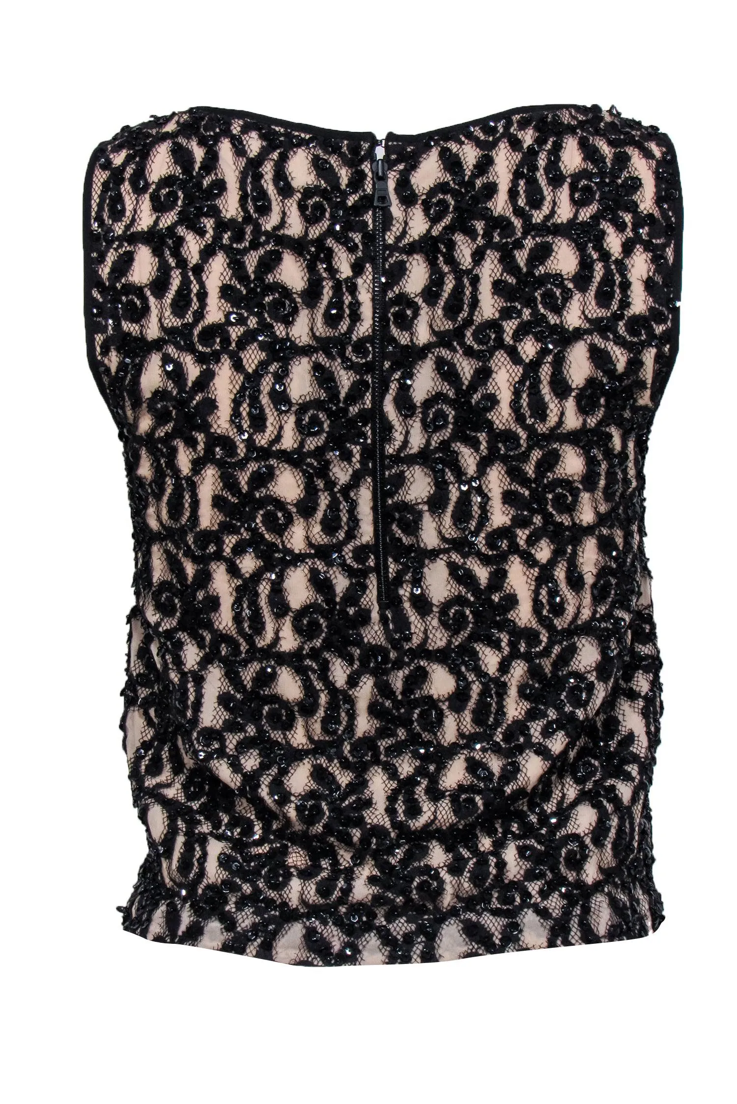 Alice & Olivia - Nude Sleeveless Tank w/ Black Lace, Sequin, & Beaded Embellishment Sz S
