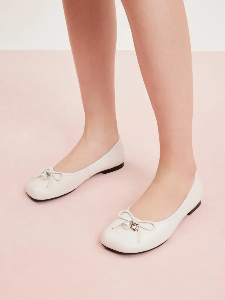 Atomic Heart & Pearl Charm Bow Flats