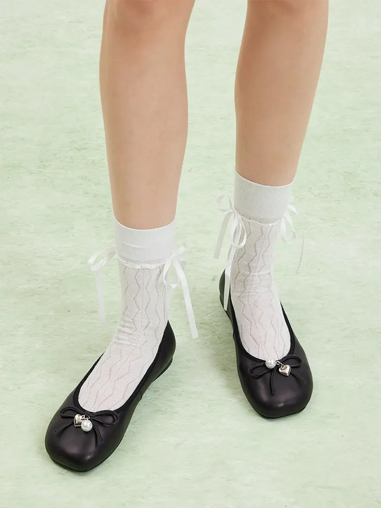 Atomic Heart & Pearl Charm Bow Flats