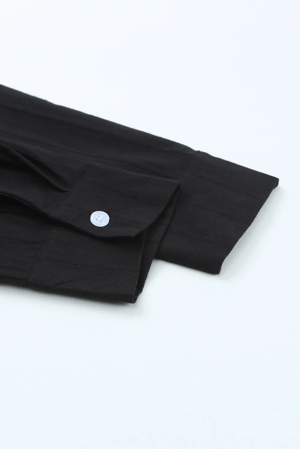 Black Textured Buttoned Pocket Long Sleeve Shirt