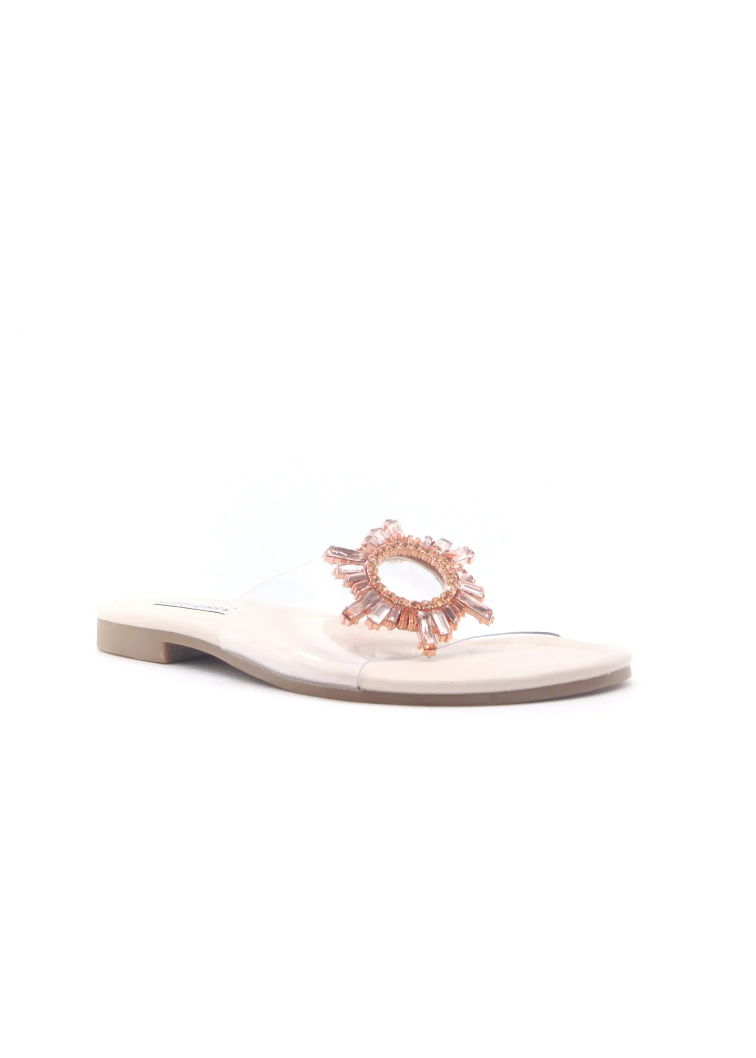 Cape Robbin Frozen Rinestone Mules Slides Sandals Nude Slip ON Flat Clear Mule (9, Nude)