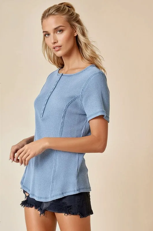Cozy Waffle Knit Henley Tee – The Perfect Blend of Comfort & Style