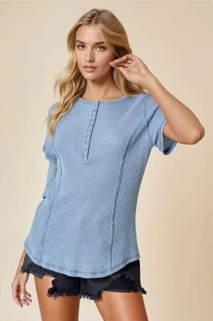 Cozy Waffle Knit Henley Tee – The Perfect Blend of Comfort & Style