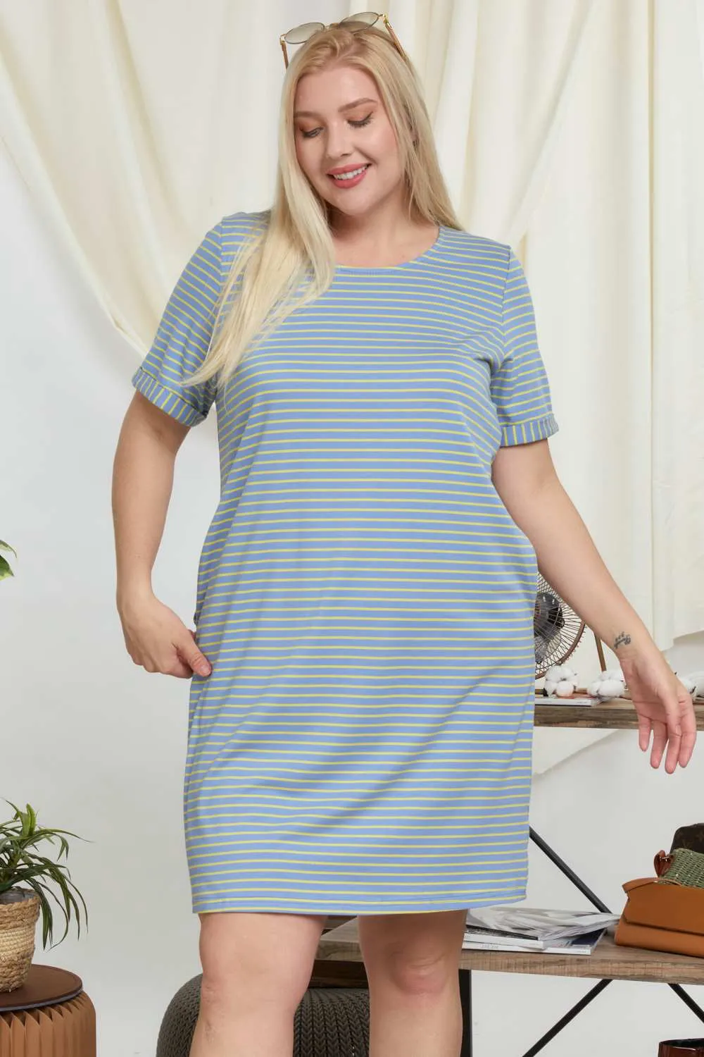 Davi And Dani Pinstripe Plus Tee Dress