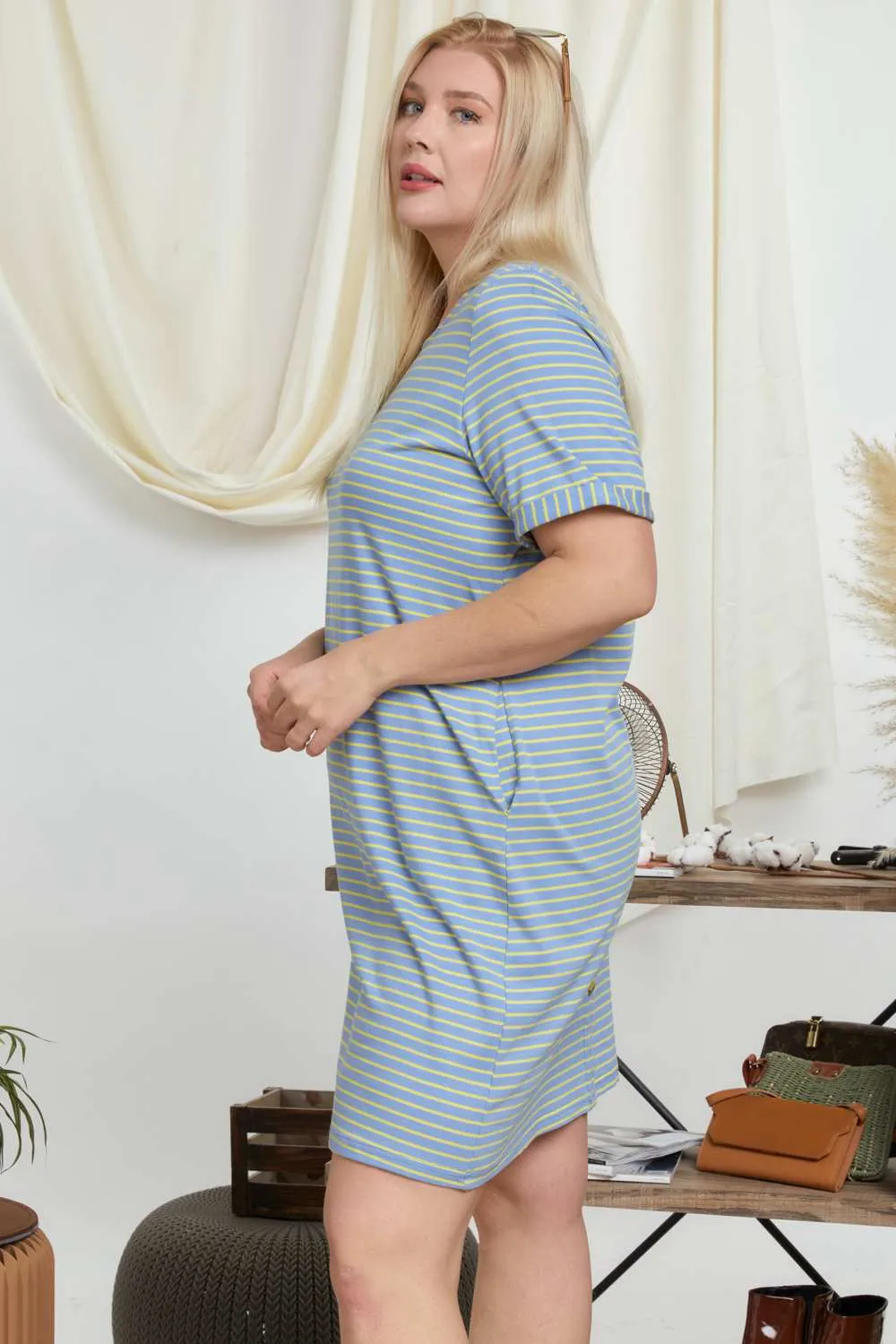 Davi And Dani Pinstripe Plus Tee Dress