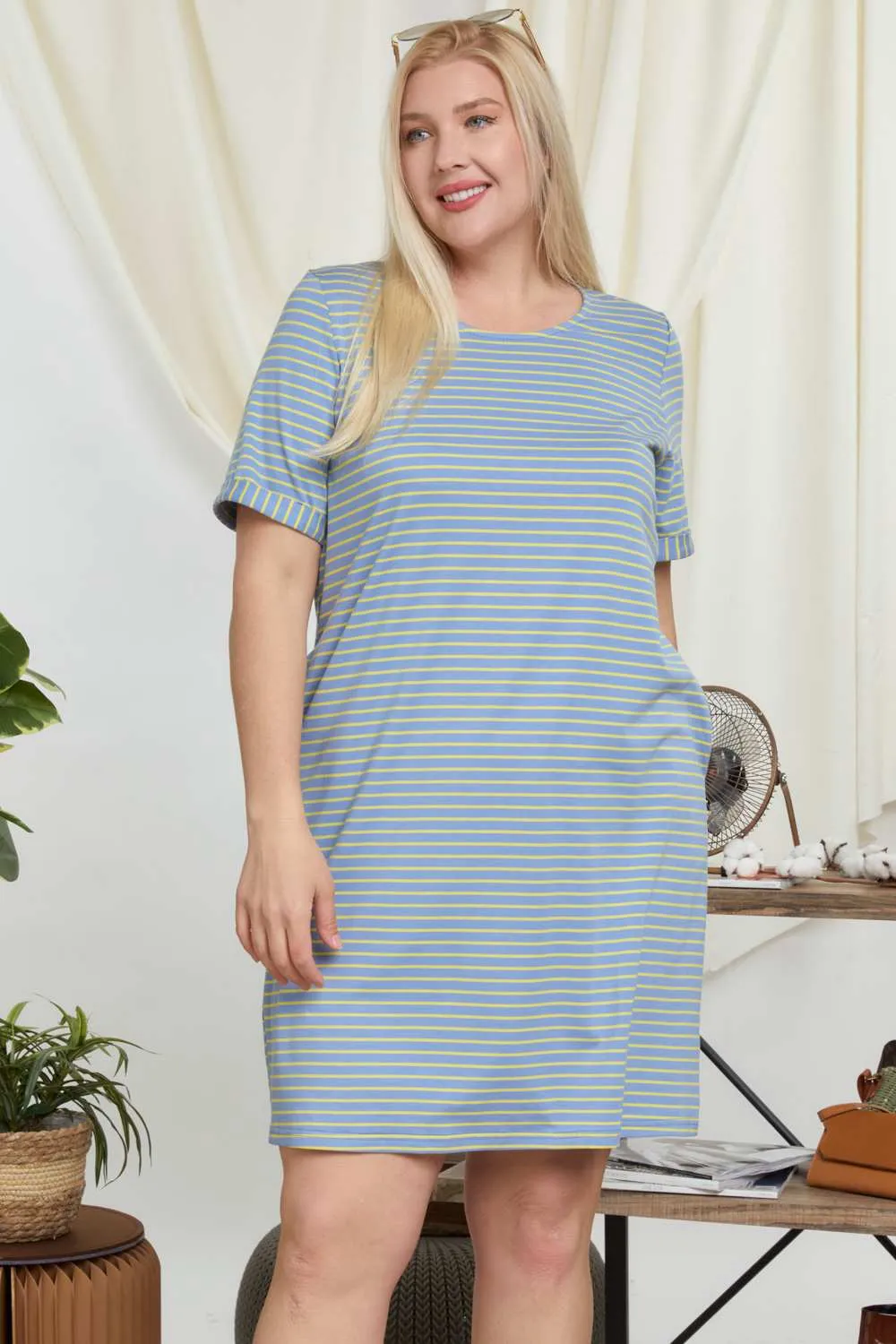 Davi And Dani Pinstripe Plus Tee Dress