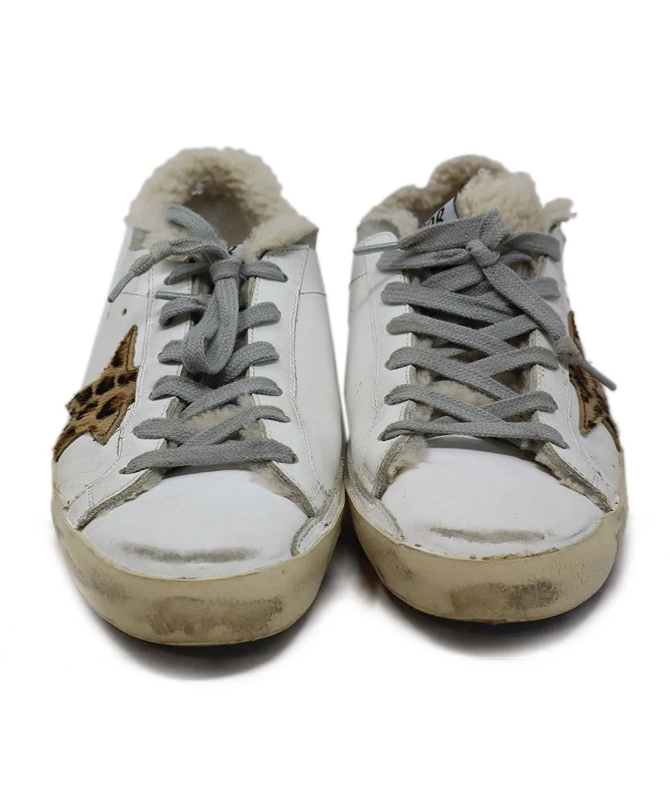 Golden Goose White Leather & Leopard Print Sneakers sz 7