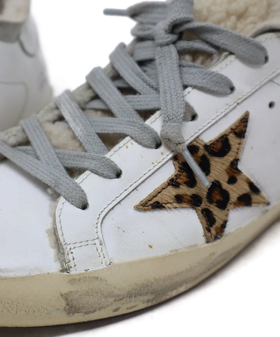 Golden Goose White Leather & Leopard Print Sneakers sz 7