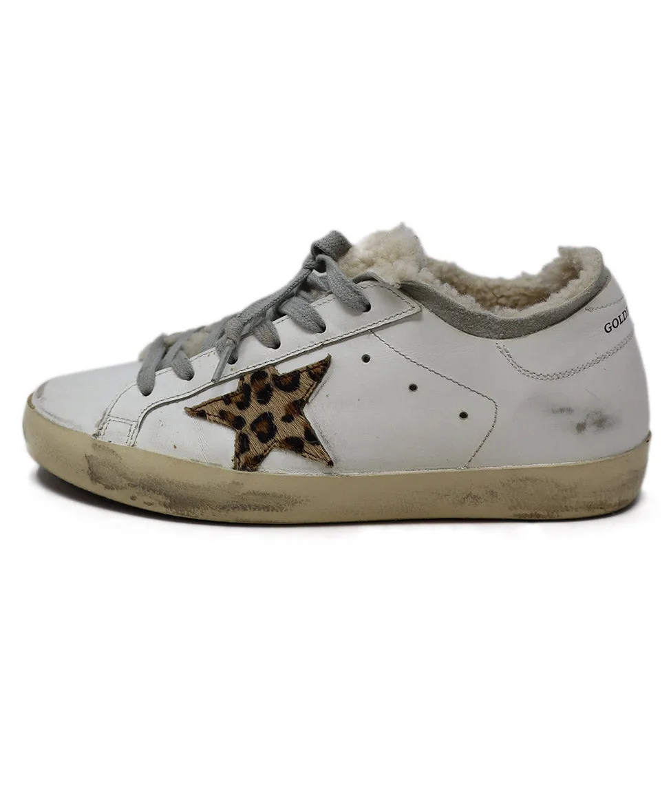 Golden Goose White Leather & Leopard Print Sneakers sz 7