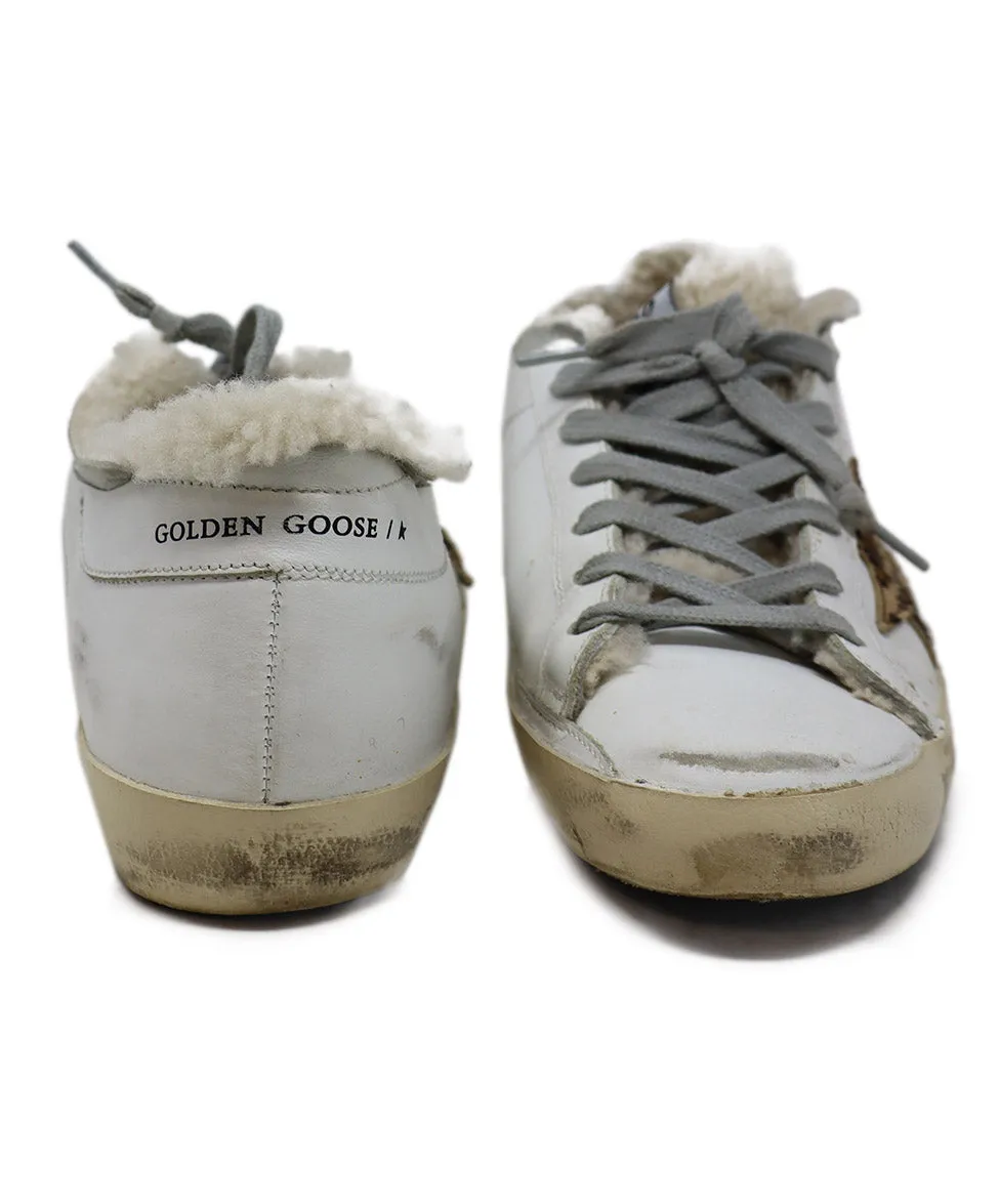 Golden Goose White Leather & Leopard Print Sneakers sz 7