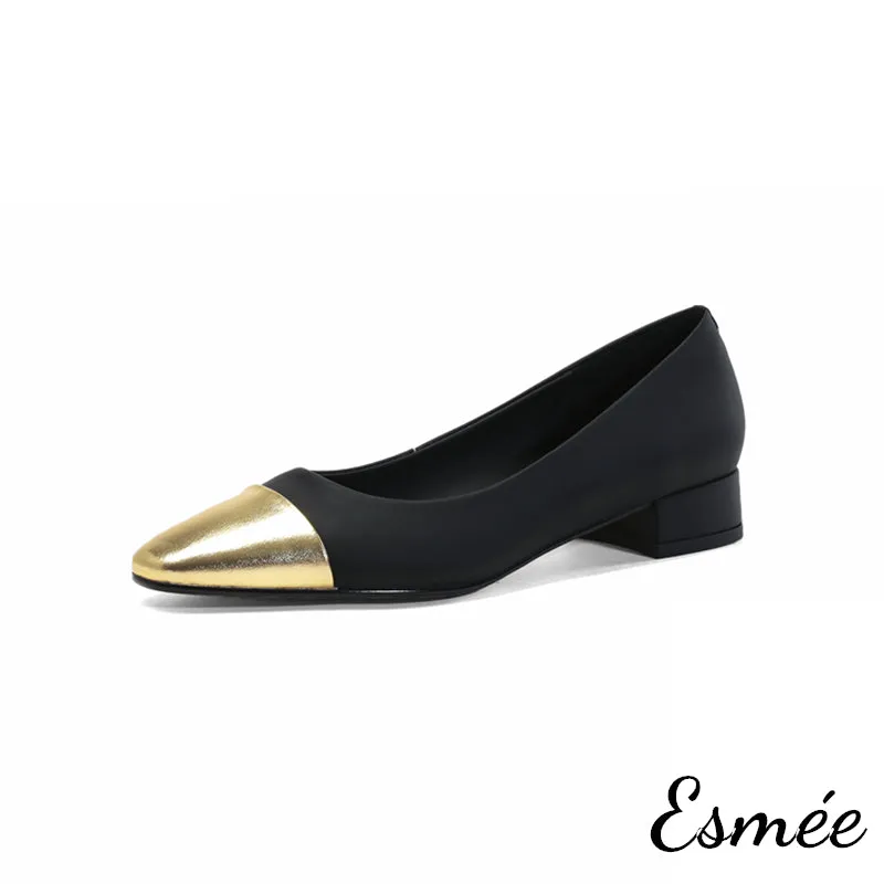 Leather Flats with Golden Toe Cap