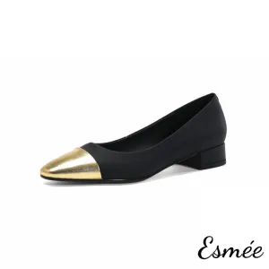 Leather Flats with Golden Toe Cap