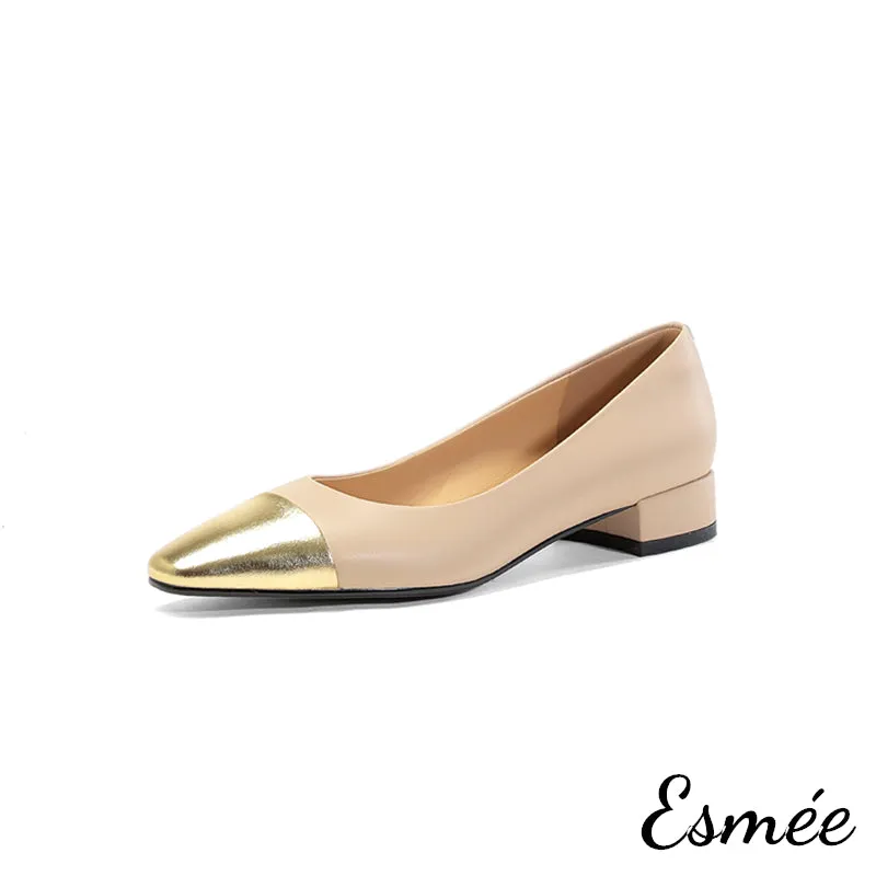 Leather Flats with Golden Toe Cap