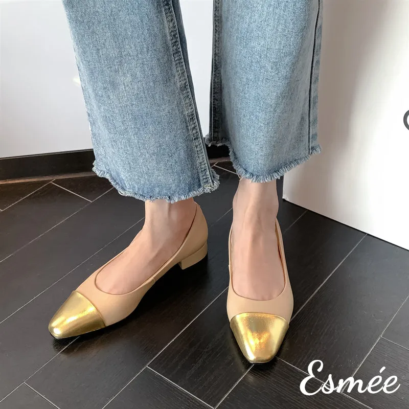 Leather Flats with Golden Toe Cap