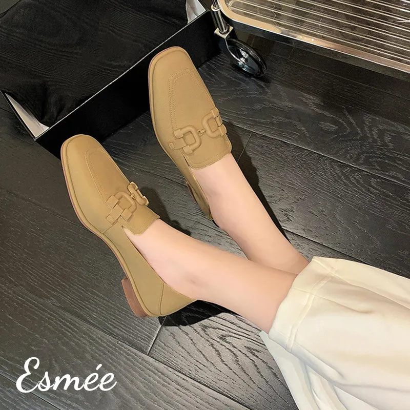 Leather Loafers with Double D Buckle