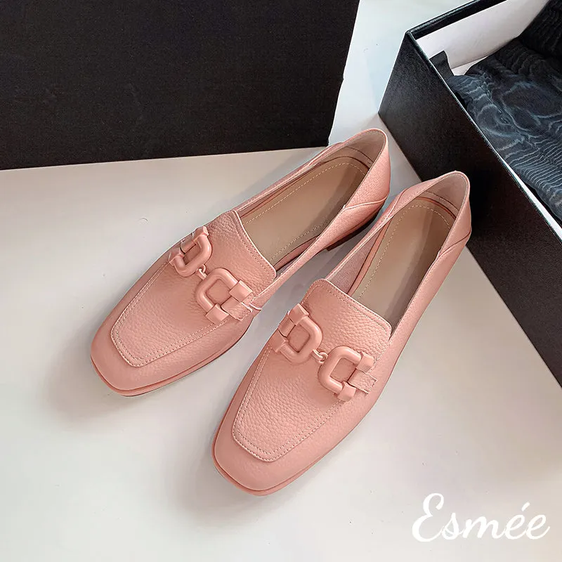 Leather Loafers with Double D Buckle
