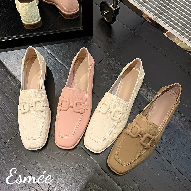 Leather Loafers with Double D Buckle