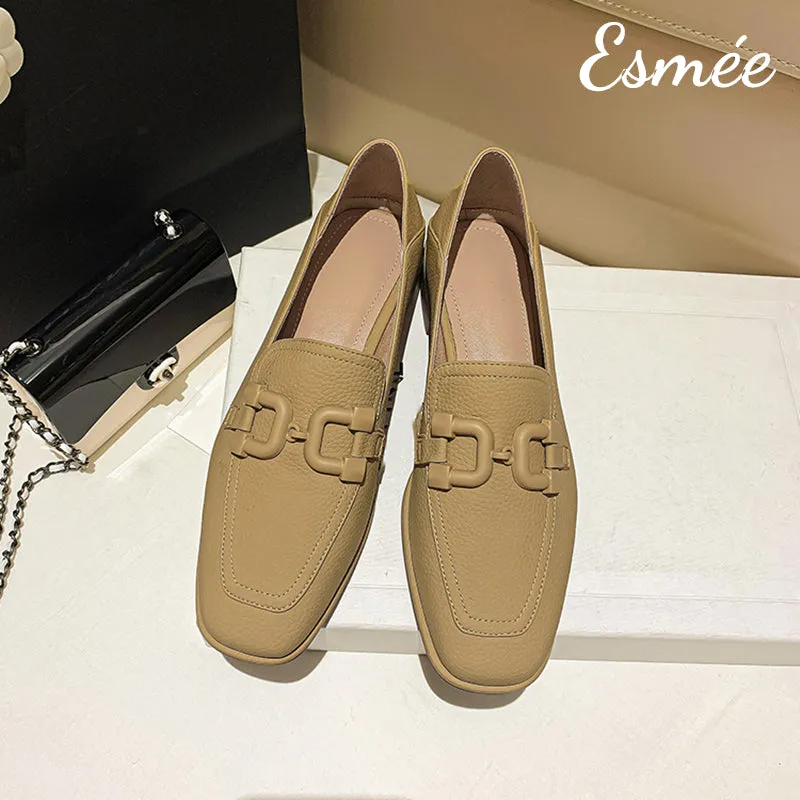 Leather Loafers with Double D Buckle