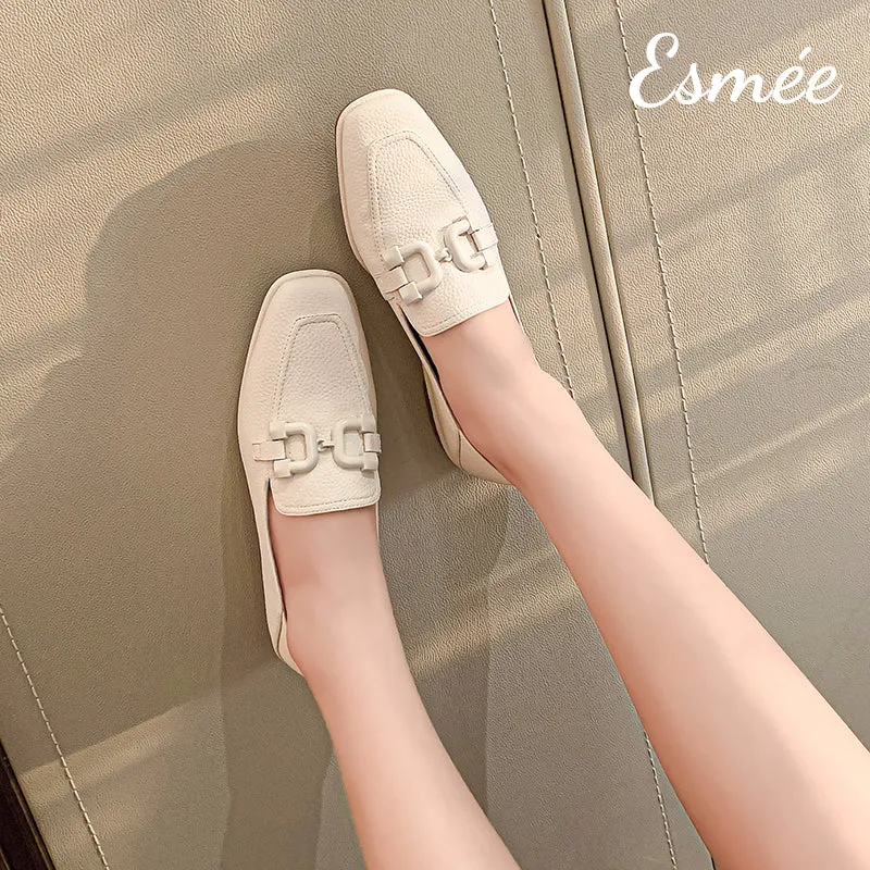 Leather Loafers with Double D Buckle