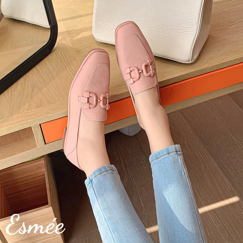 Leather Loafers with Double D Buckle