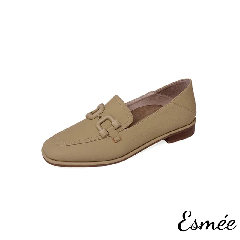 Leather Loafers with Double D Buckle