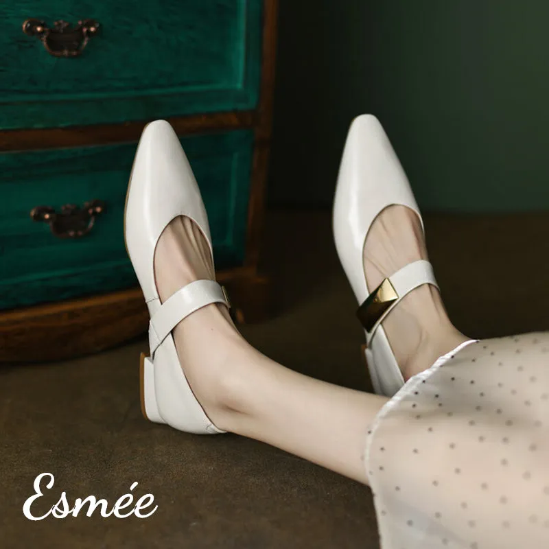 Leather Maryjanes with Metal Buckle Design