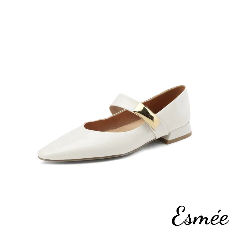 Leather Maryjanes with Metal Buckle Design