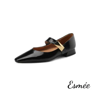 Leather Maryjanes with Metal Buckle Design