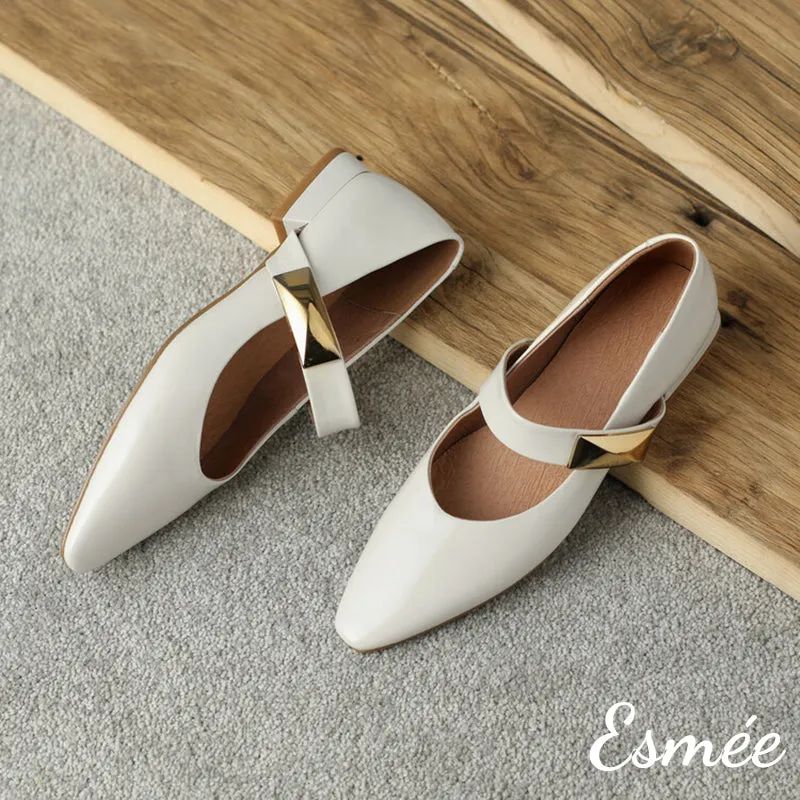 Leather Maryjanes with Metal Buckle Design