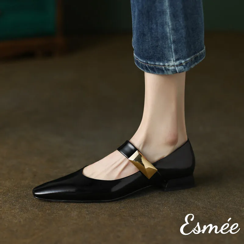 Leather Maryjanes with Metal Buckle Design