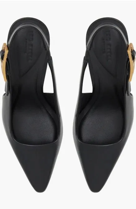 Leather Slingback Pointed Toe Pumps - Black