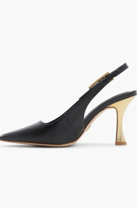 Leather Slingback Pointed Toe Pumps - Black