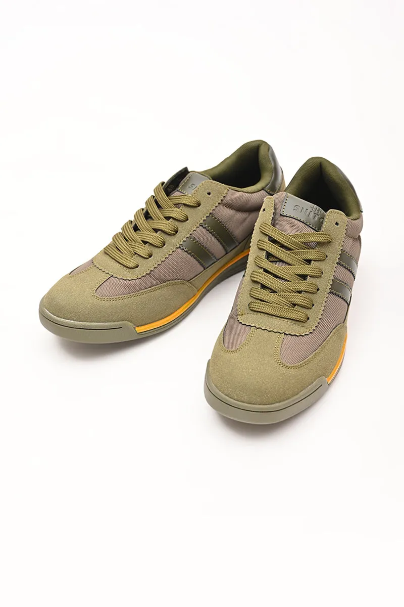 Olive Green Striped Sneakers