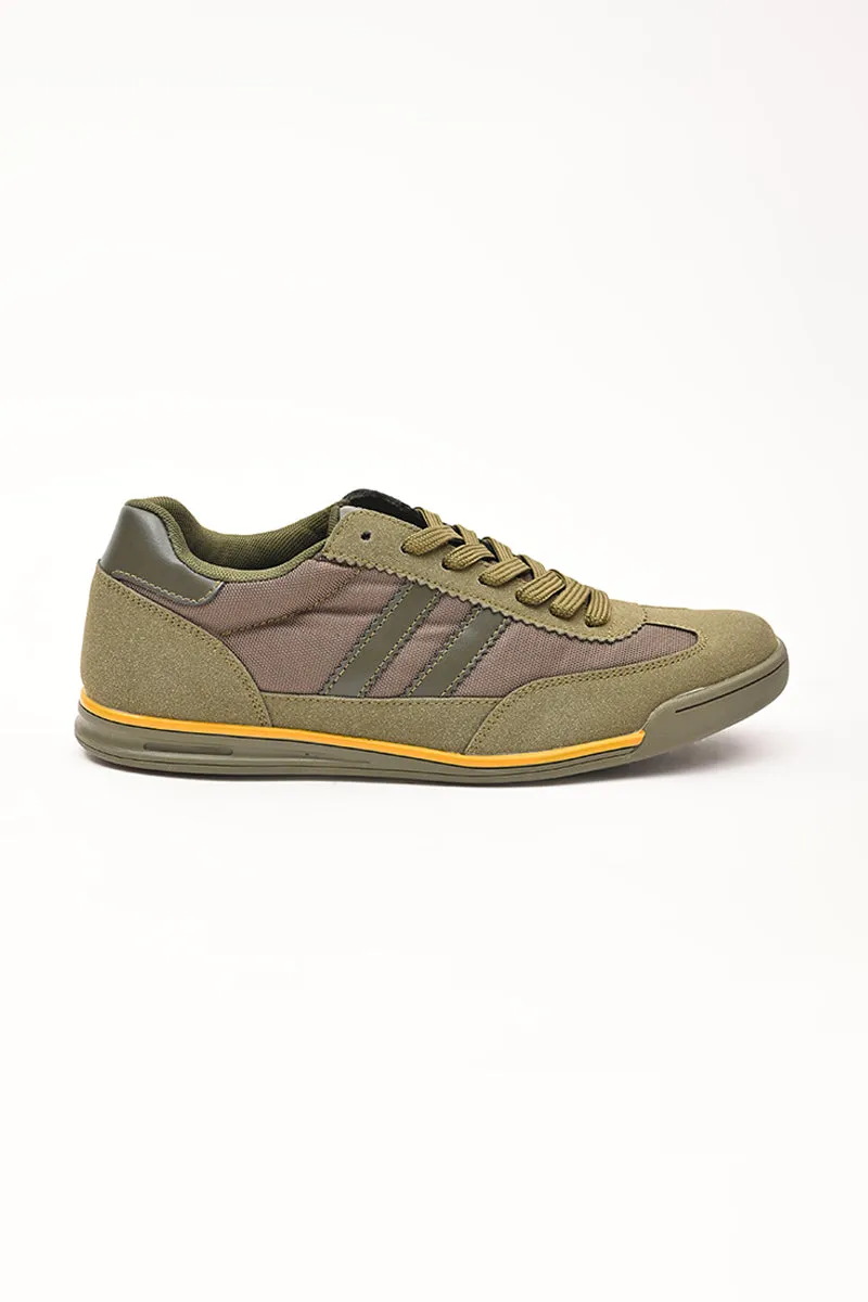 Olive Green Striped Sneakers