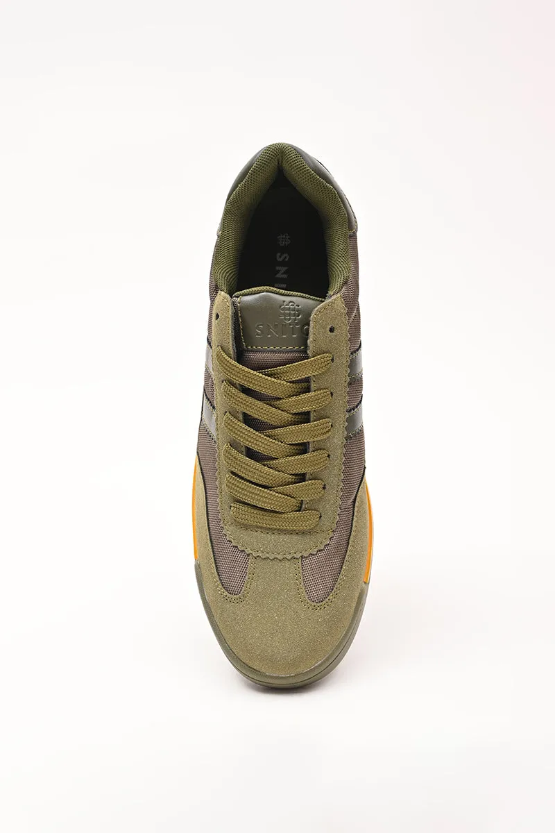 Olive Green Striped Sneakers