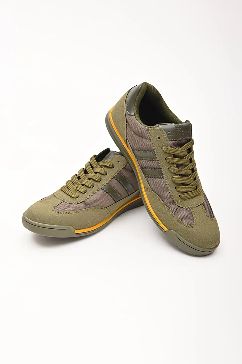 Olive Green Striped Sneakers