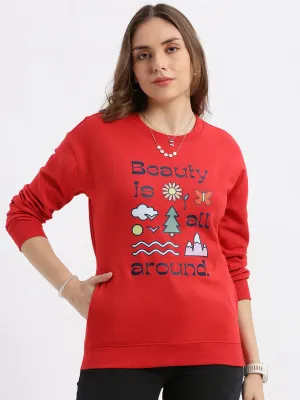 Oversized Tomato red Casual Sweatshirt