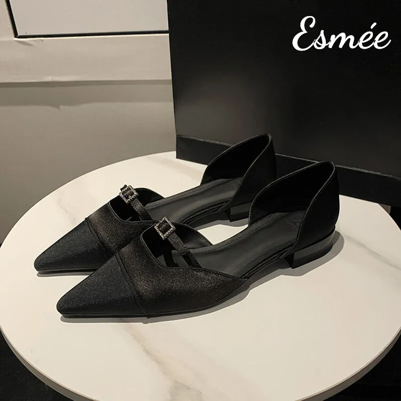 Silk D'Orsay Shoes with Buckle Straps Design