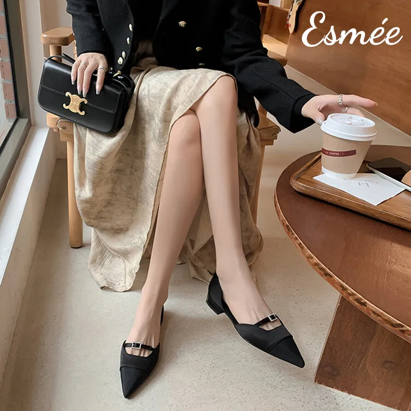 Silk D'Orsay Shoes with Buckle Straps Design