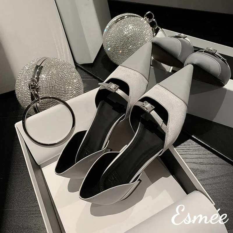 Silk D'Orsay Shoes with Buckle Straps Design