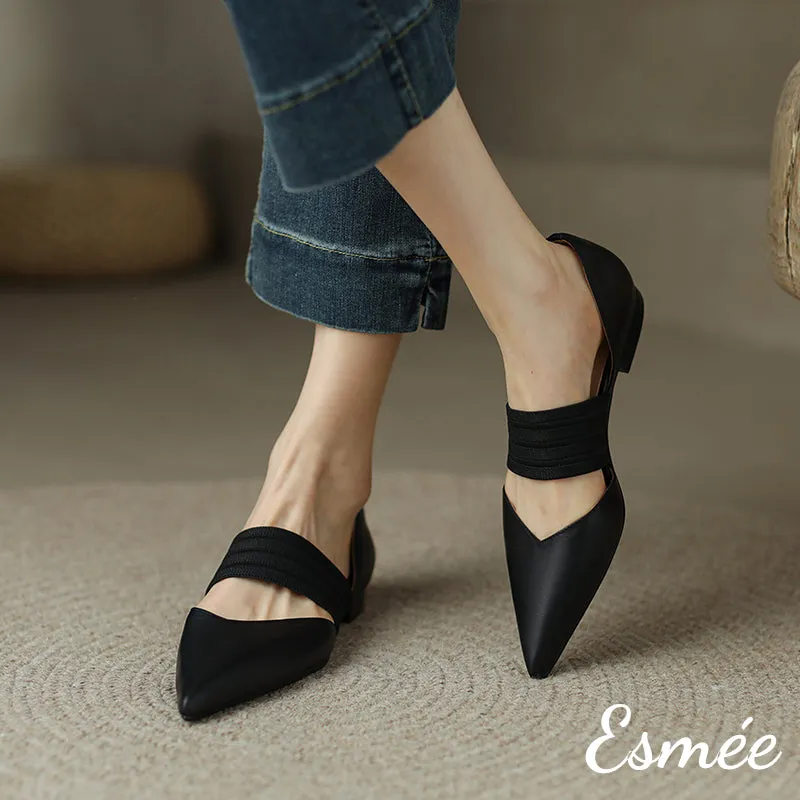 【Size 39 Special Offer】Leather D'Orsay Shoes with Thick Ribbon Straps