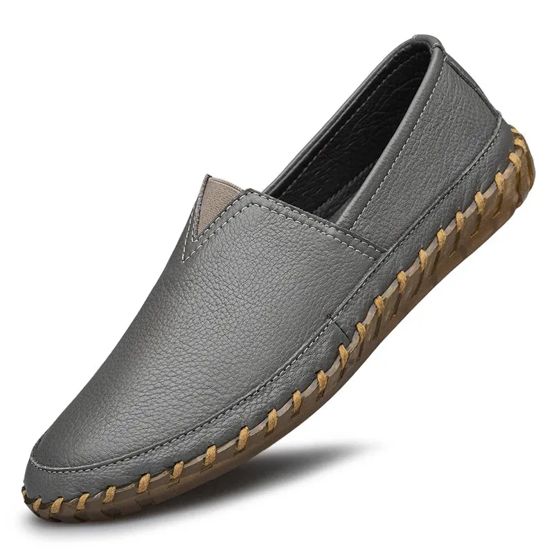 Sohiwoo Large Size 4647 Genuine Leather Flat Shoes Men White Soft Casual Sneakers Male Comfy Walking   Driving Shoes Loafers Moccasins