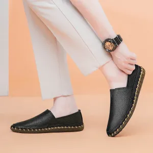 Sohiwoo Large Size 4647 Genuine Leather Flat Shoes Men White Soft Casual Sneakers Male Comfy Walking   Driving Shoes Loafers Moccasins