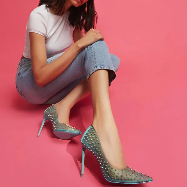 Steve Madden Vala-S Blue Embellished Printed High Stiletto Pointed Toe Pumps