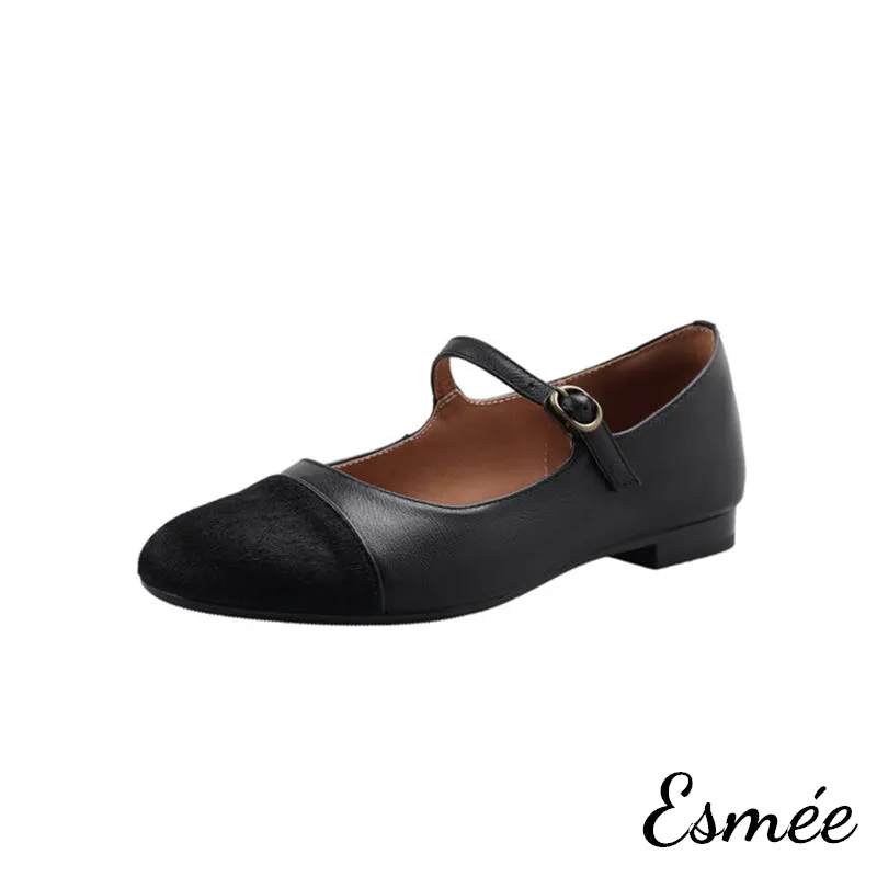 Suede Maryjanes with Horsehair Toe Cap
