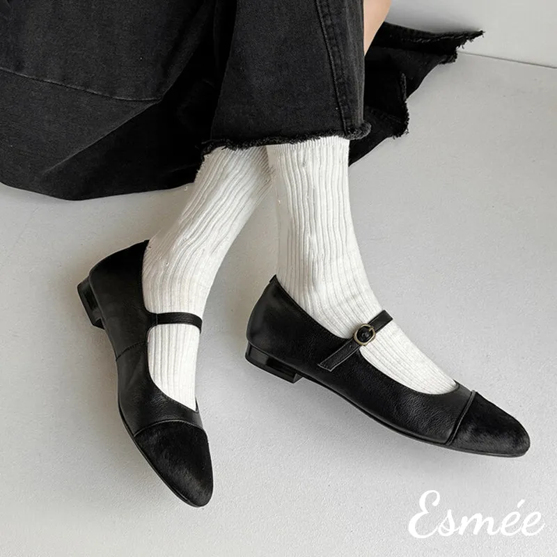 Suede Maryjanes with Horsehair Toe Cap