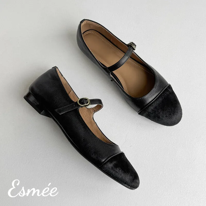 Suede Maryjanes with Horsehair Toe Cap