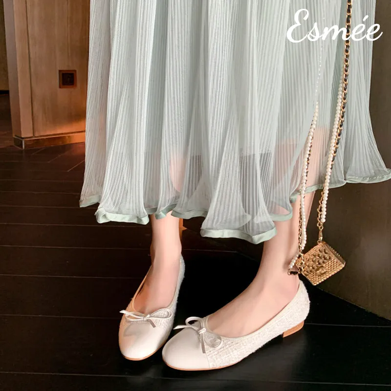 Textured Tweed Flats with Bow Knot