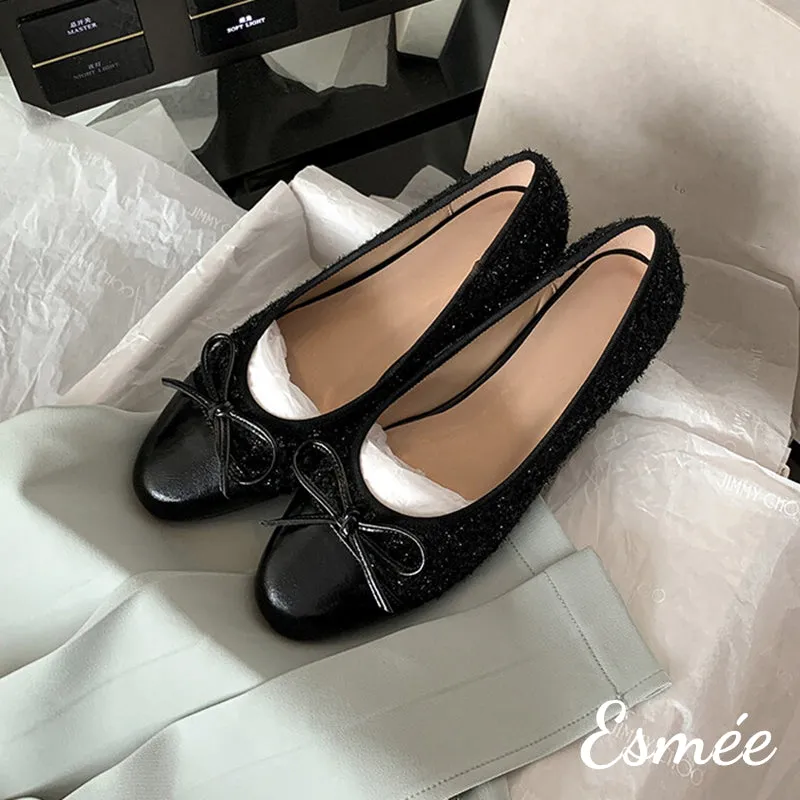 Textured Tweed Flats with Bow Knot