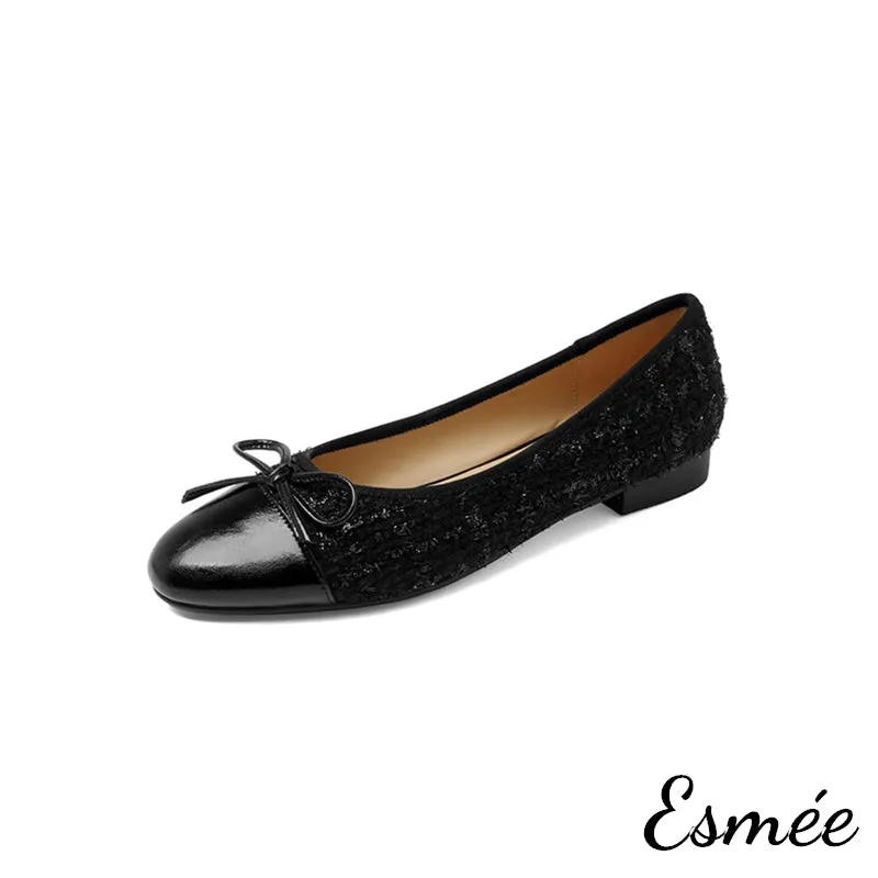 Textured Tweed Flats with Bow Knot